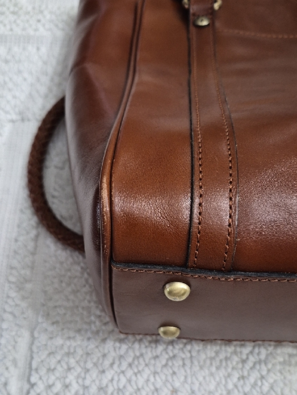 PATRICIA NASH CAMELY Cognac Antique Brass Leather Tote Bag 17×12 - Picture 9 of 16